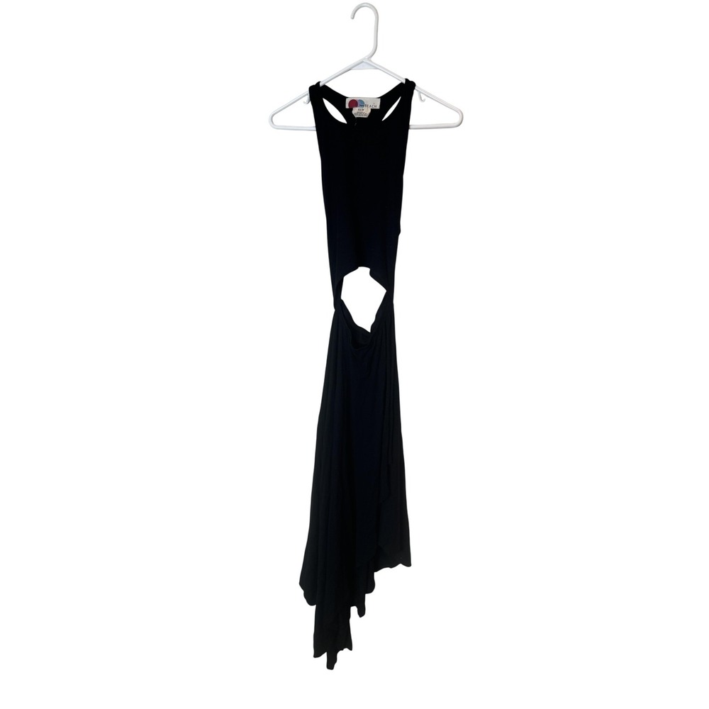 FP Beach Dress Womens XS Black Cutout Asymmetrical Maxi Rib Knit Free People
